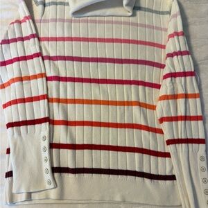 Talbots Cream Sweater with Red and Orange Stripes